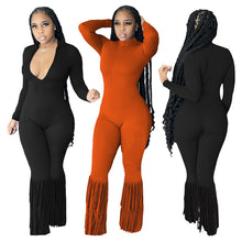 Load image into Gallery viewer, Zipper Tassel Flared Jumpsuit
