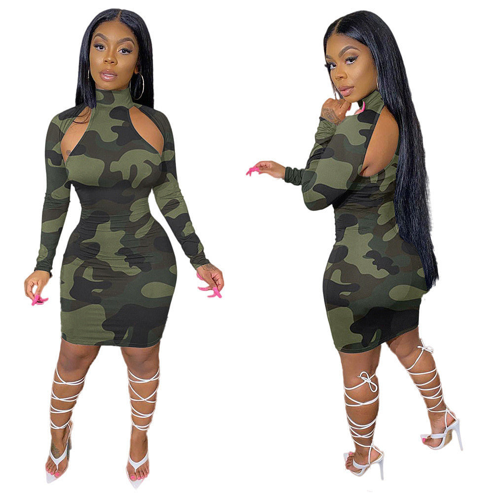 Camouflage Printed Midi Dress